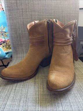 Lucchese Suede Ankle Booties in Tan Brown